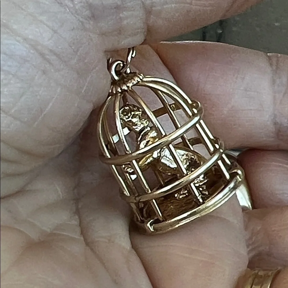 Rare 14 karat gold dog in a birdcage